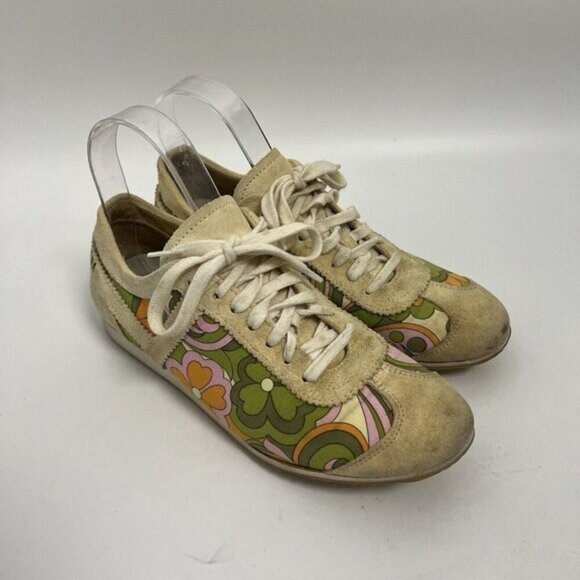 DOLCE & GABBANA Taupe Floral Suede Lace Up Vintage Y2K Sneakers Sz 36 - Picture 7 of 13